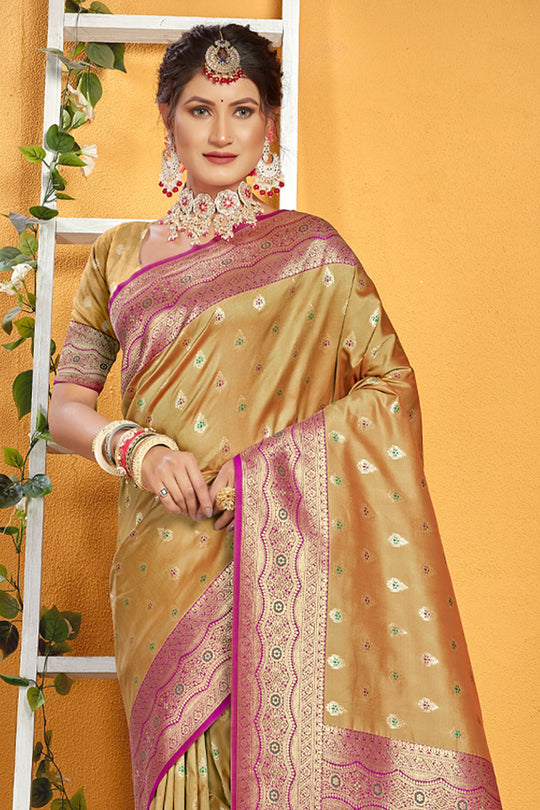 Tan Beige Banarasi Saree