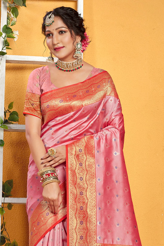Watermelon Pink Banarasi Saree