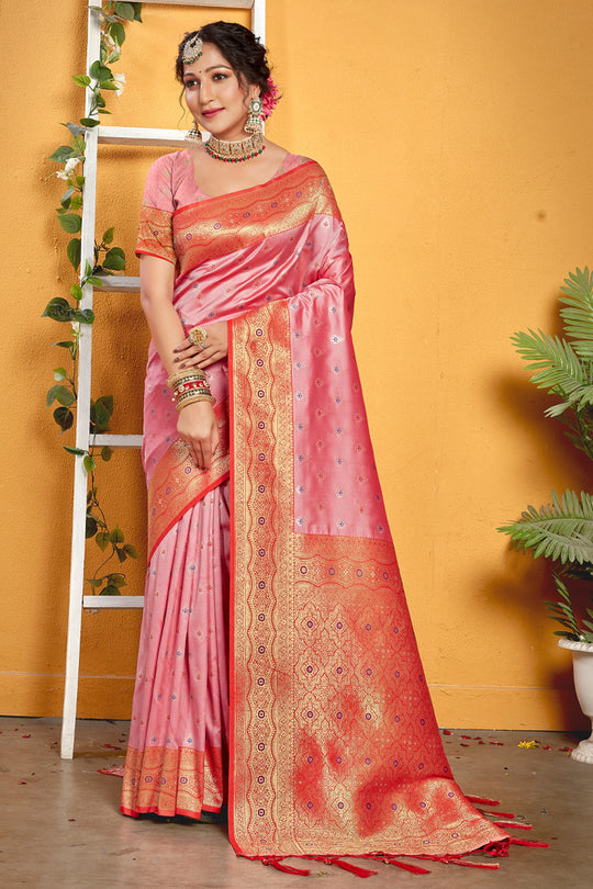 Watermelon Pink Banarasi Saree