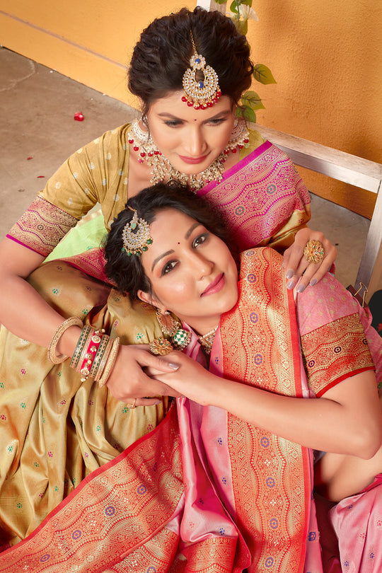 Watermelon Pink Banarasi Saree