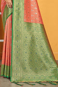 Coral Peach Banarasi Saree