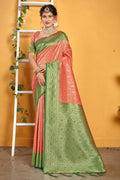 Coral Peach Banarasi Saree