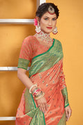 Coral Peach Banarasi Saree