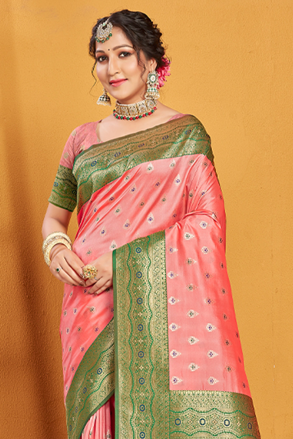 Thulian Pink Banarasi Saree