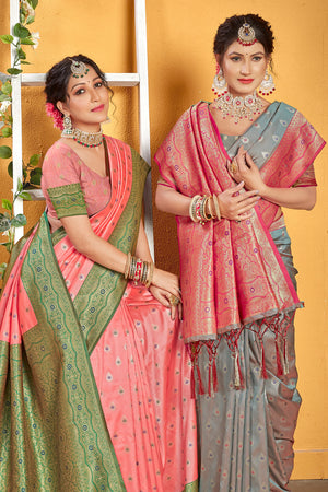 Thulian Pink Banarasi Saree