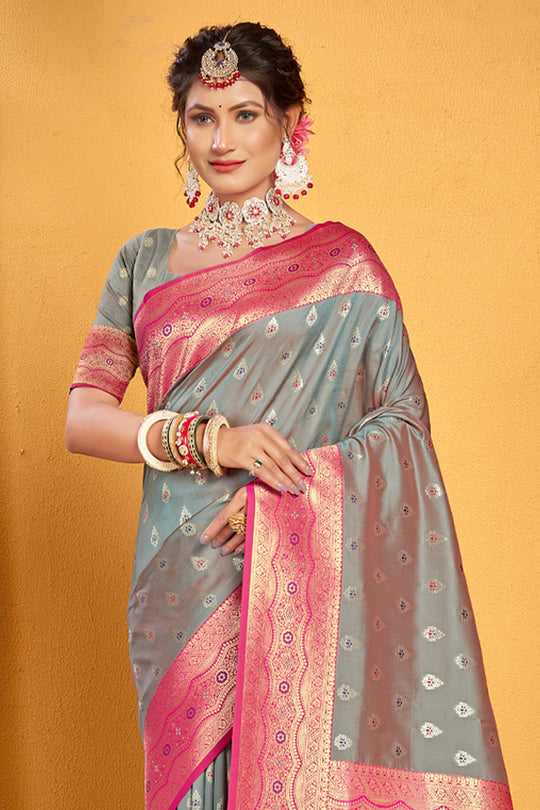Coin Grey Banarasi Saree