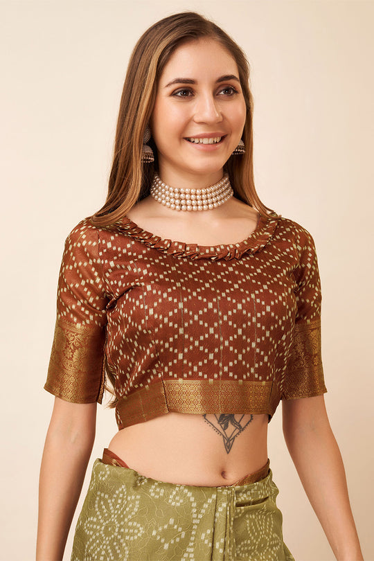 Beige Dola Silk Bandhani Printed Zari Saree