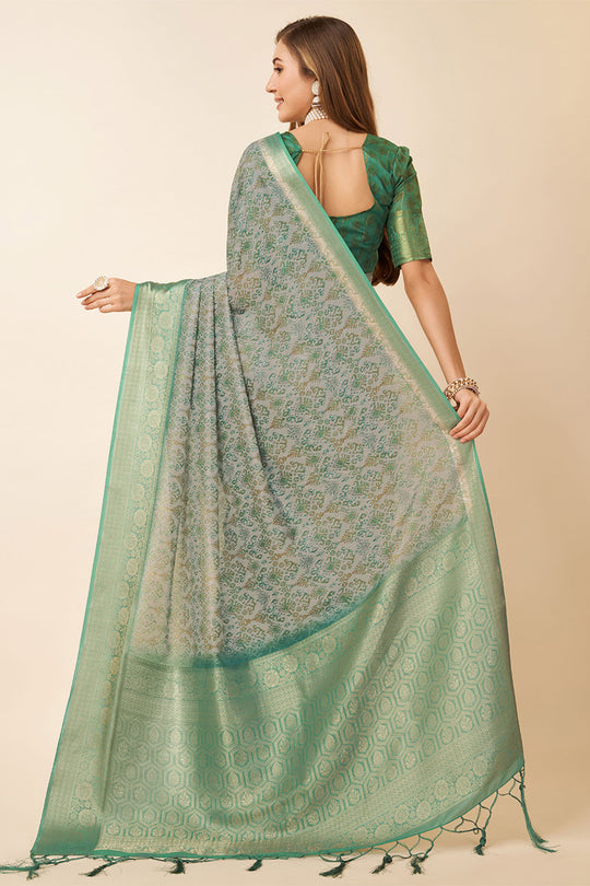 Green Dola Silk Ethnic Motifs Zari Saree