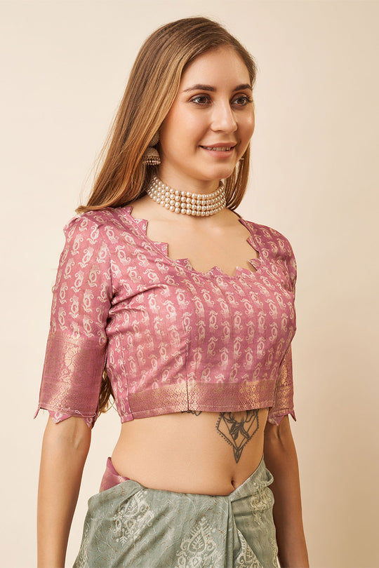 Grey Dola Silk Ethnic Motifs Woven Design Zari Saree