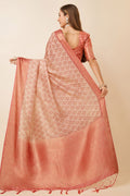 Peach Dola Silk Ethnic Motifs Woven Design Zari Saree