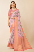 Pink Dola Silk Pink Floral Printed Zari Saree