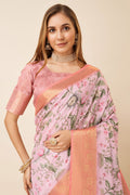 Pink Dola Silk Pink Floral Printed Zari Saree