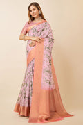 Pink Dola Silk Pink Floral Printed Zari Saree
