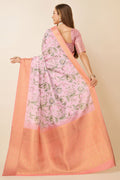 Pink Dola Silk Pink Floral Printed Zari Saree