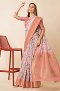 Pink Dola Silk Pink Floral Printed Zari Saree