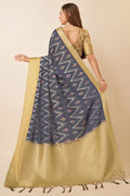 Blue Dola Silk Ethnic Motifs Printed Saree With blouse Piece