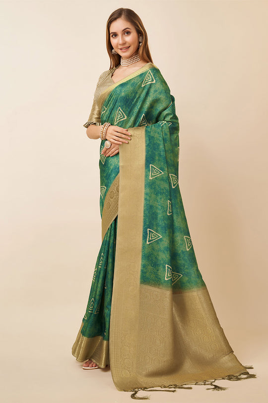 Green Dola Silk Green Ethnic Motifs Printed Zari Saree