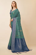 Teal Dola Silk Ethnic Motifs Printed Zari Saree