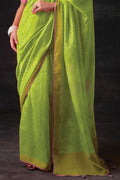 Womens Silk Blend Lawn Green Saree With Blouse Piece