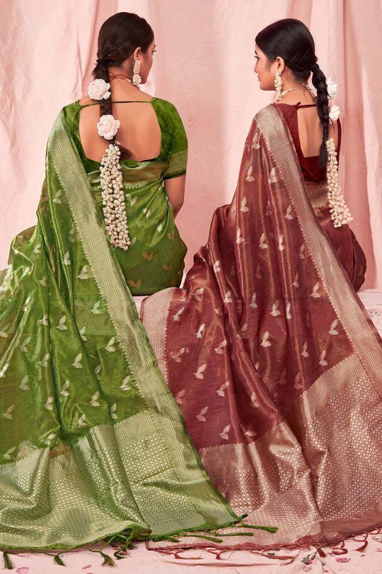 Green Zari Woven Kota Cotton Saree With Blouse Piece