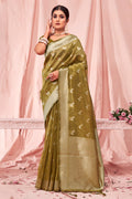 Mehendi Green Zari Woven Kota Cotton Saree With Blouse Piece