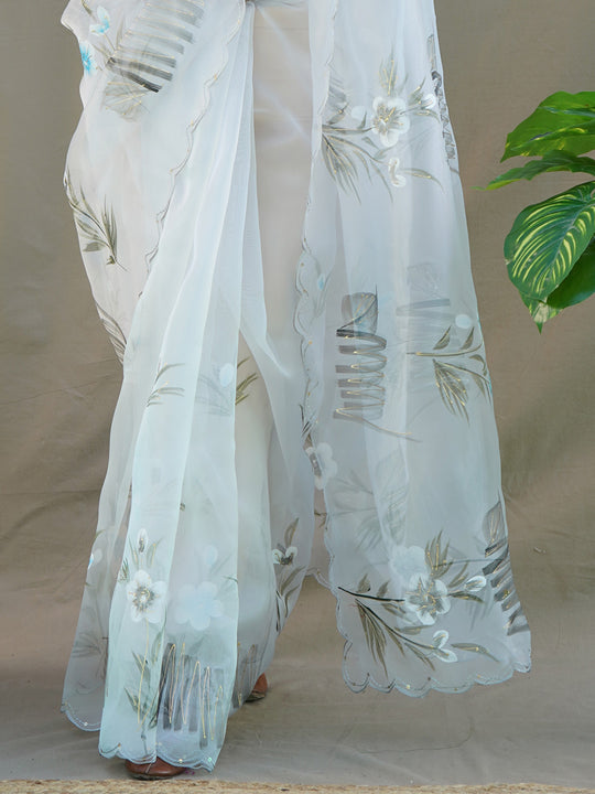 White Organza Saree With Blouse Piece