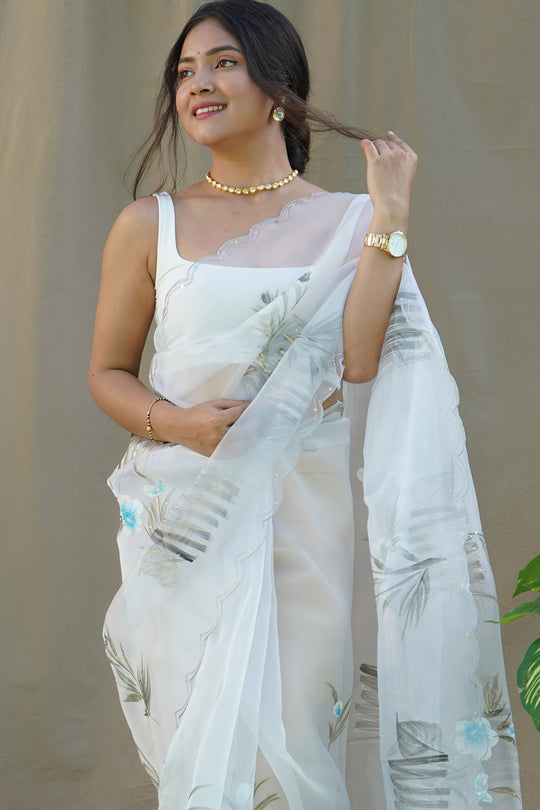 Light Grey Organza Saree