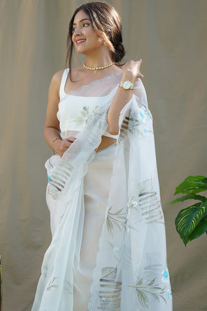 Light Grey Organza Saree