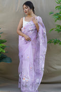 Pastel Lavender Organza Saree