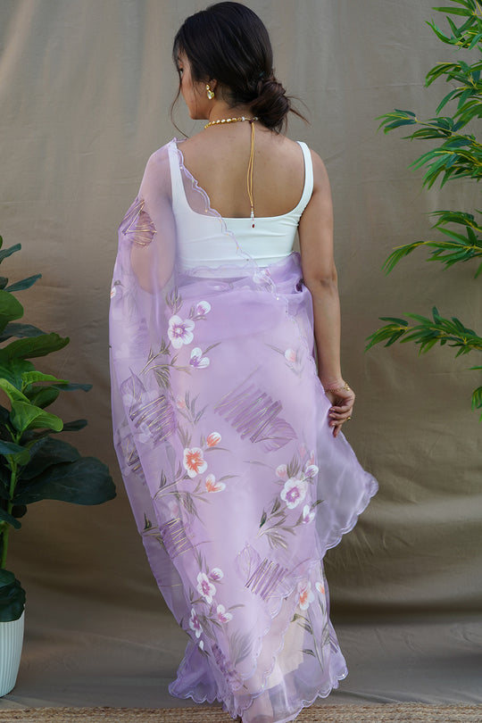 Pastel Lavender Organza Saree