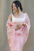 Rose Peach Organza Saree