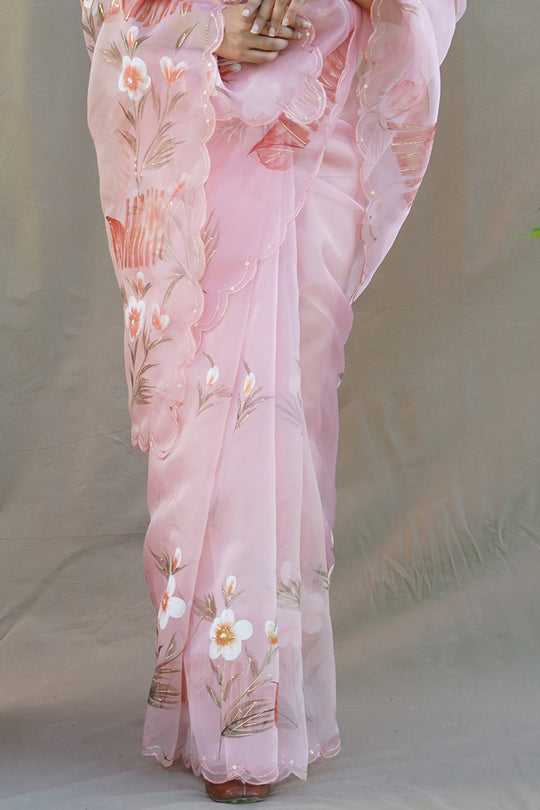 Rose Peach Organza Saree