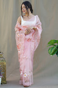 Rose Peach Organza Saree