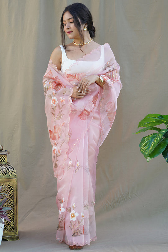 Rose Peach Organza Saree