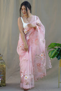 Rose Peach Organza Saree