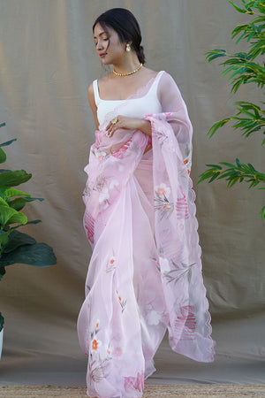 Baby Pink Organza Saree