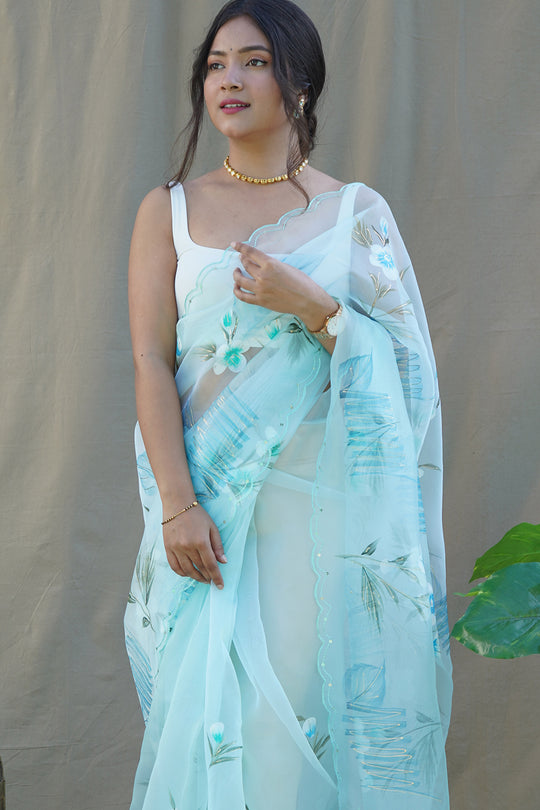 Sky Blue Organza Saree