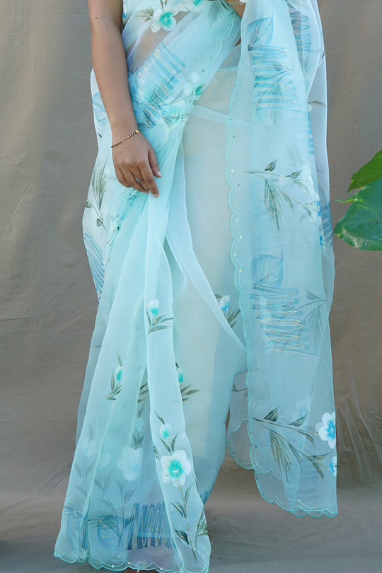 Sky Blue Organza Saree