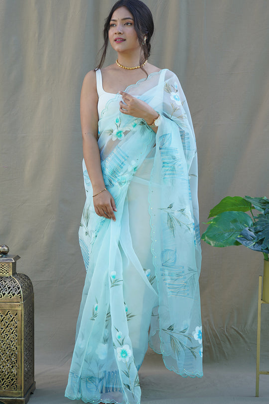 Sky Blue Organza Saree