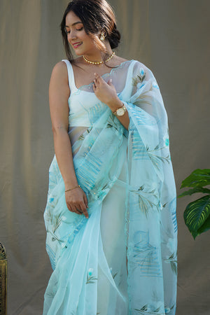 Sky Blue Organza Saree