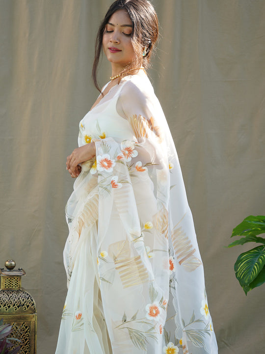 Yellow Organza Saree With Blouse Piece