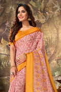 Peach Cotton Saree With Blouse Piece