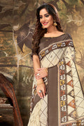Cream Cotton Saree With Blouse Piece