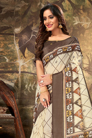 Cream Cotton Saree With Blouse Piece