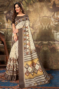 Cream Cotton Saree With Blouse Piece
