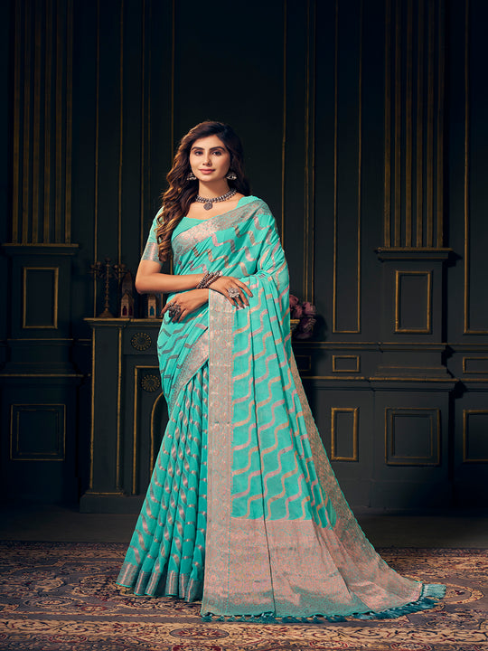 Chinon Banarasi Silk Saree With Blouse Piece