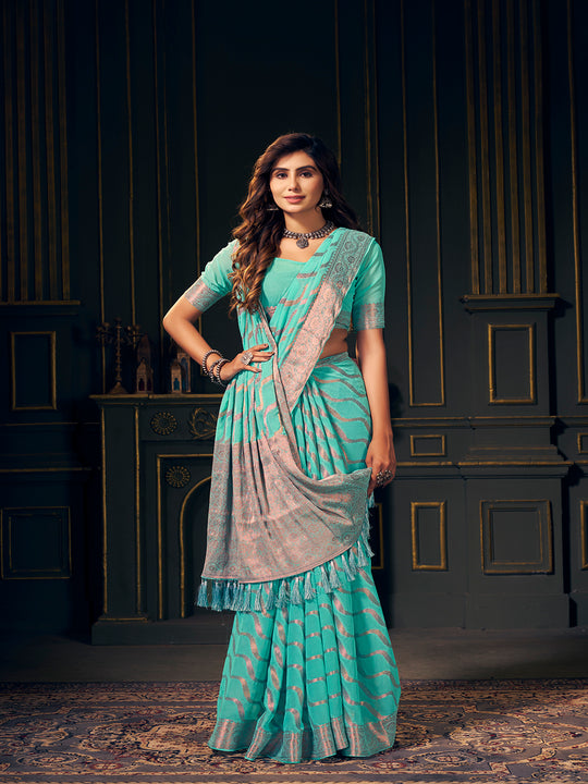 Chinon Banarasi Silk Saree With Blouse Piece