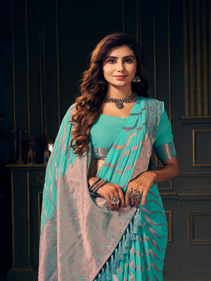 Chinon Banarasi Silk Saree With Blouse Piece