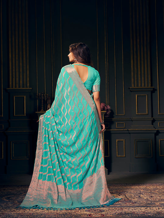 Chinon Banarasi Silk Saree With Blouse Piece