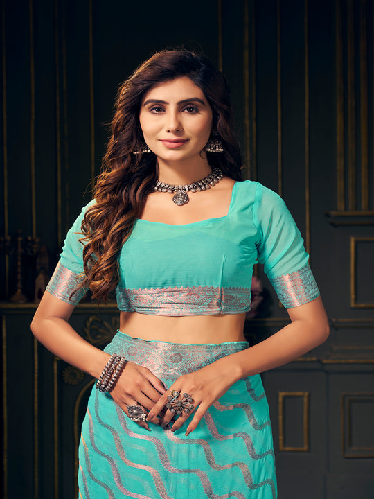 Chinon Banarasi Silk Saree With Blouse Piece